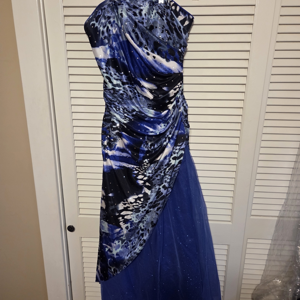 Blue Printed Prom Dress